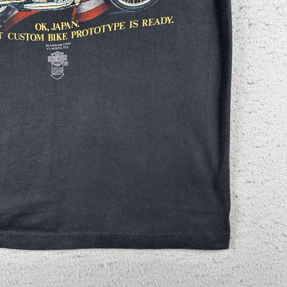 Vtg 80s Harley Davidson 3D Emblem T-Shirt Large Japan Prototype Motorcycle - Picture 2 of 16